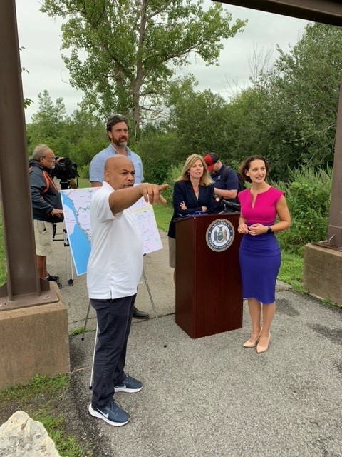 Pictured in photo with Speaker Heastie (left to right) is Assemblymember Wallace and Village of Lancaster Mayor Lynne Ruda.