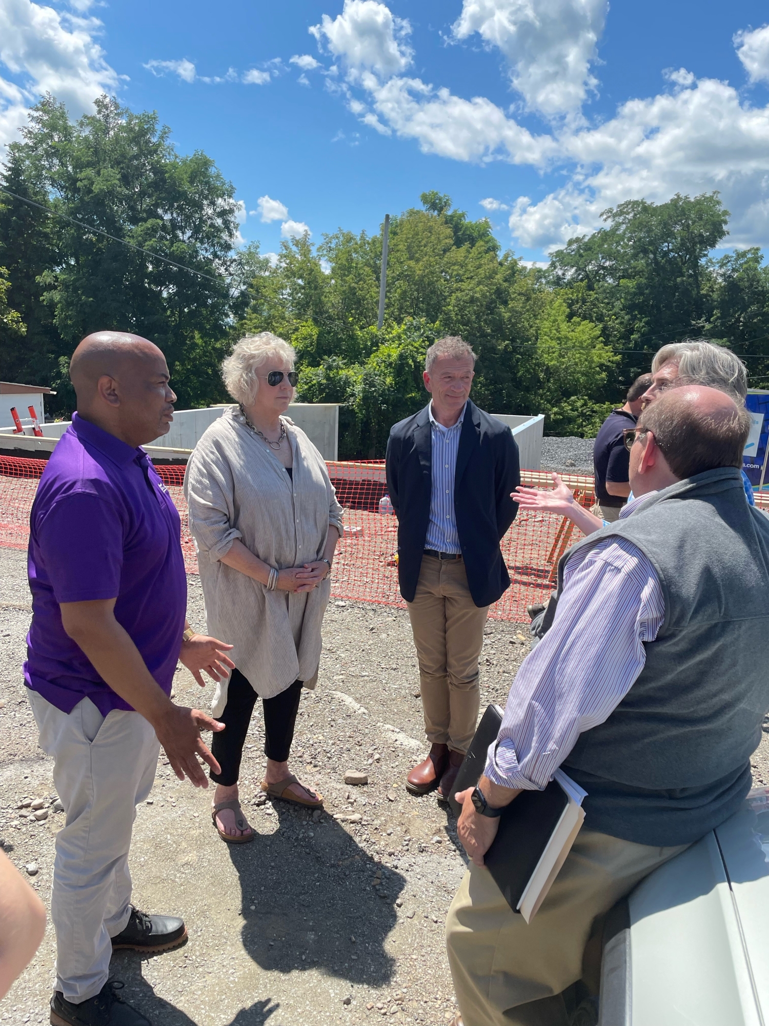 Pictured in the first photo with Speaker Heastie at the Habitat for Humanity build site is (from left to right) Assemblymember Didi Barrett and Columbia County Affordable Housing Taskforce member and architect Dennis Wedlick.